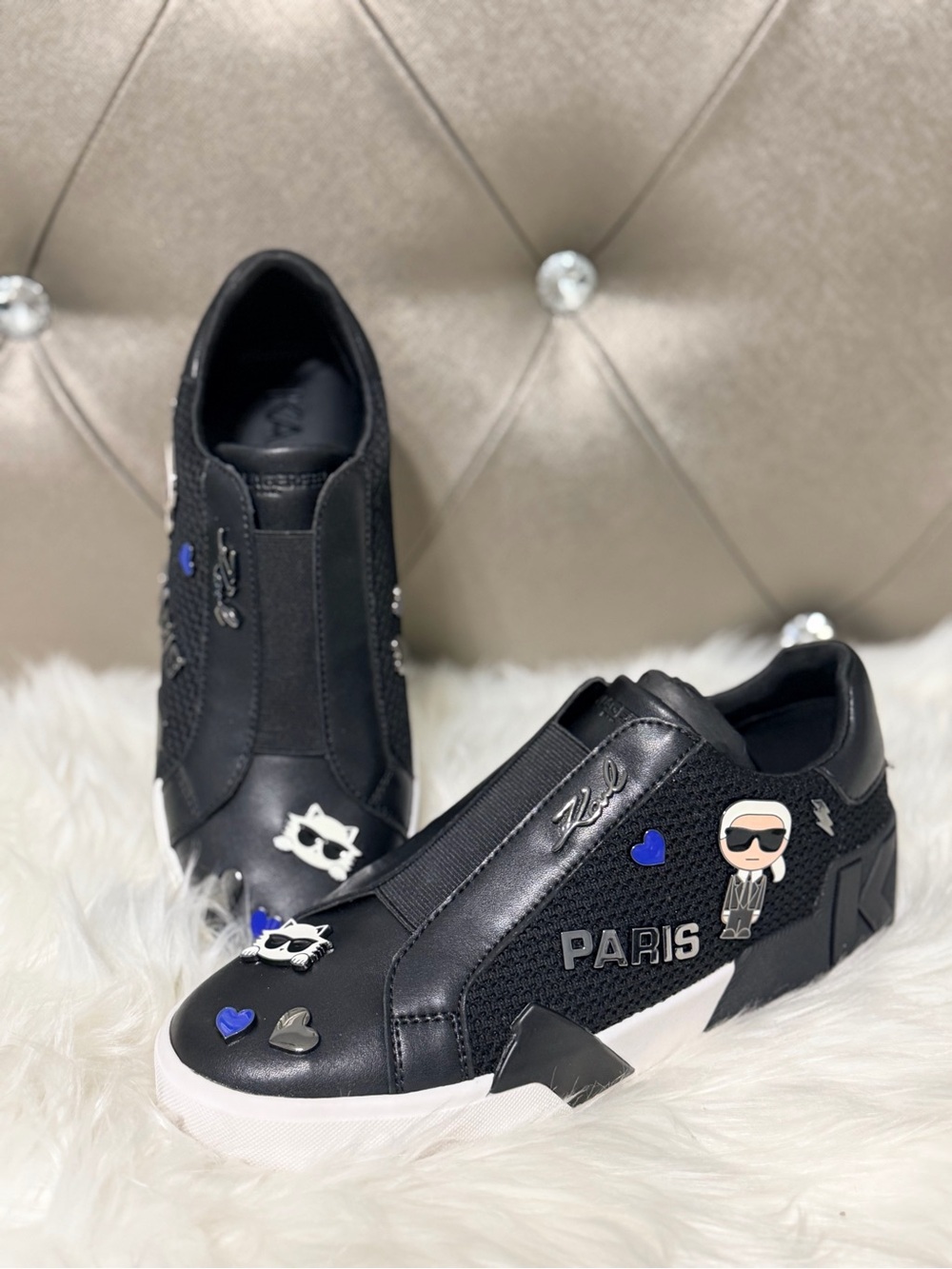 Karl Lagerfeld Mavise Slip Sneakers Black with Blue Accents
